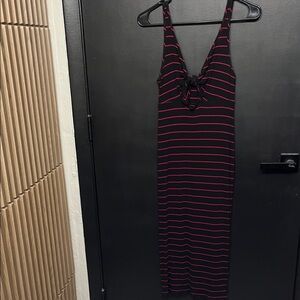 Express Black and Pink Striped Midi Dress
